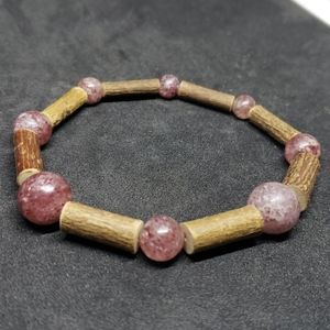 Fire quartz (harlequin) and hazelwood bracelet